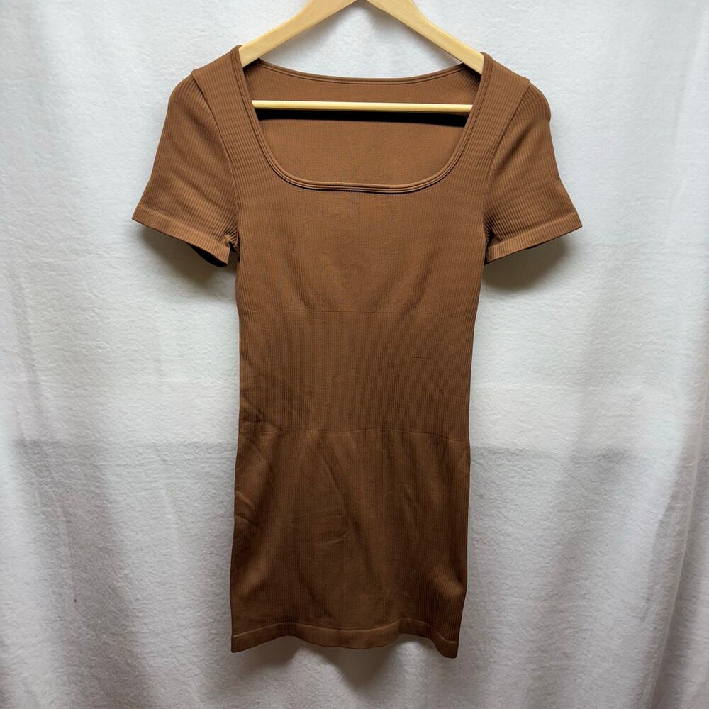 OQQ Ribbed‎ Mini Dress - Size Medium - Brown - Cute!